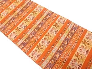 横段に蝶・草花模様織り出し　全通袋帯